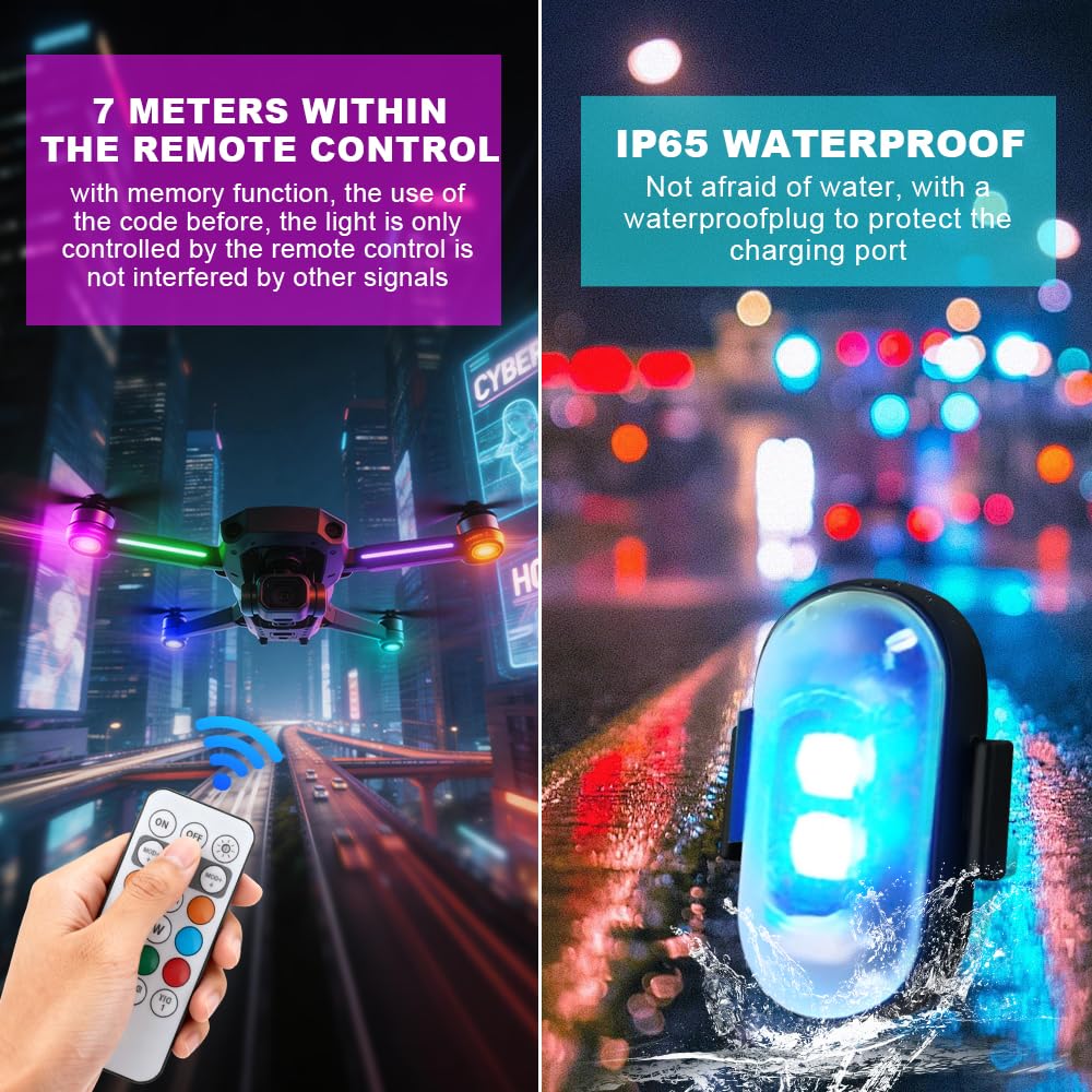 8 Piezas Luz Estroboscopica Drone, 8 Colores LED Estroboscópicas con Control Remoto, USB Estroboscópica de Señal Anticolisión Luz de Advertencia Nocturna para Dron, Camión, Bicicleta
