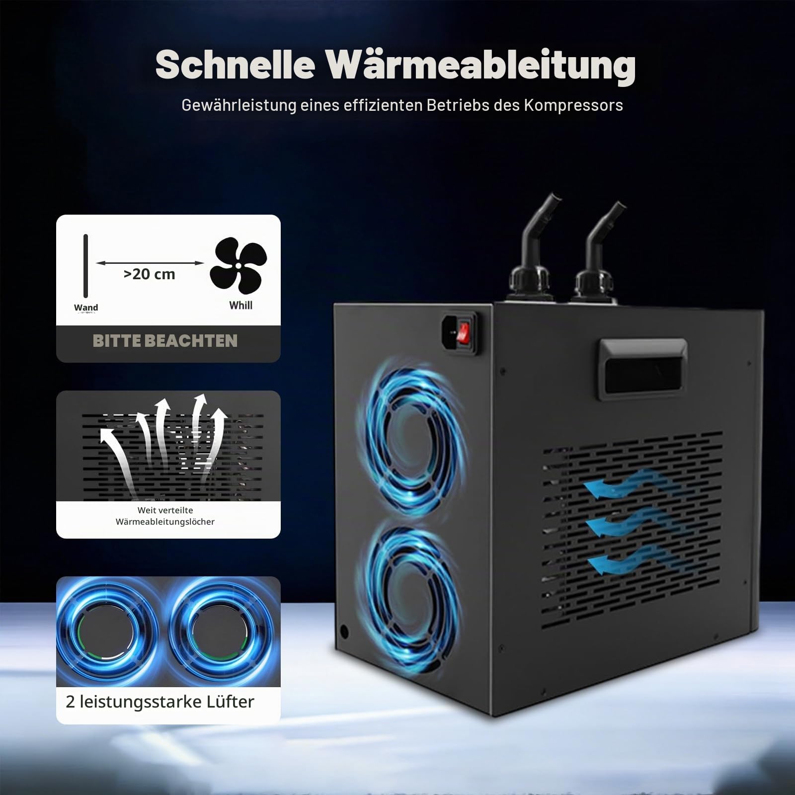 260/270/720W Water Chiller Machine, Cold Plunge Chiller, Mit 3 Meters Schlauch Und Wasserpumpe, LCD-Touchscreen, Einstellbar 5-40℃, Für Salzwasser-Axolotl-Korallenquallen 160L/42.5GAL