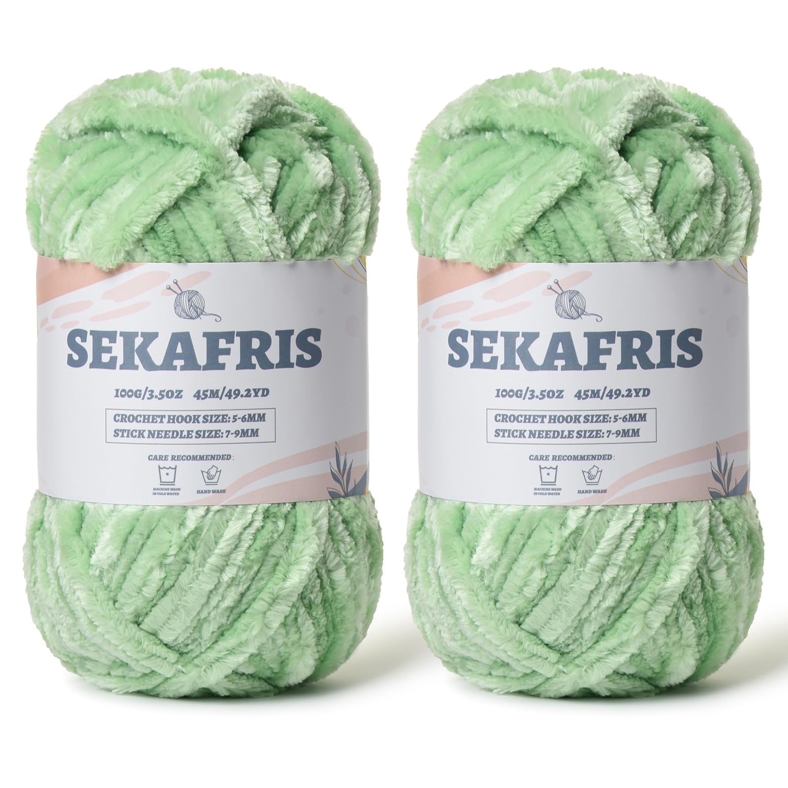 Chenille Velvet Soft Yarn Light Green 2 Pack