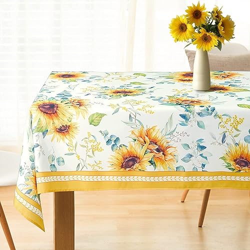 Mantel de girasol, girasol amarillo otoñal, 60 x 120, resistente a las arrugas, lavable, perfecto para cocina, cena, reuniones familiares, mesa de