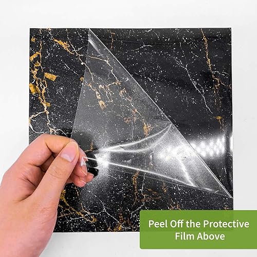 Miniatura 6 de Alwayspon 30 calcomanías de transferencia de azulejos de vinilo con efecto de mármol, 8 x 8 pulgadas, calcomanías autoadhesivas para decoración de