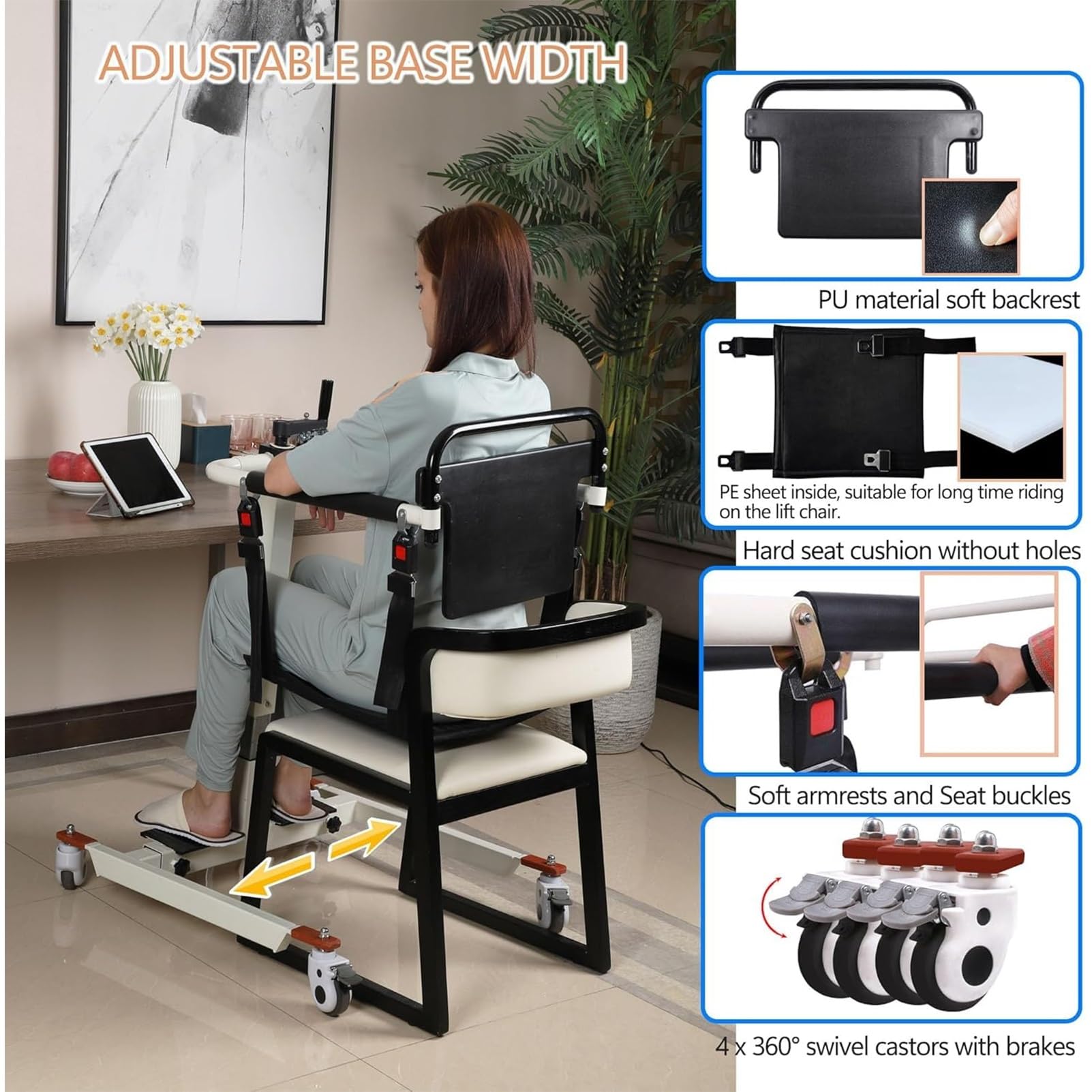 Sollevapazienti Manuale con Altezza Regolabile, Sollevatore Portatile con Imbracatura, Sedia da Trasferimento per Disabili e Anziani, per Casa e Auto