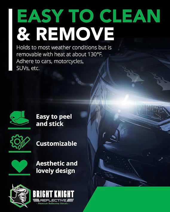 Bright Knight Decals Reflective Flame Stickers, Motorcycle Decals, Black