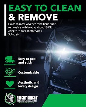 Bright Knight Decals Reflective Flame Stickers, Motorcycle Decals, Black