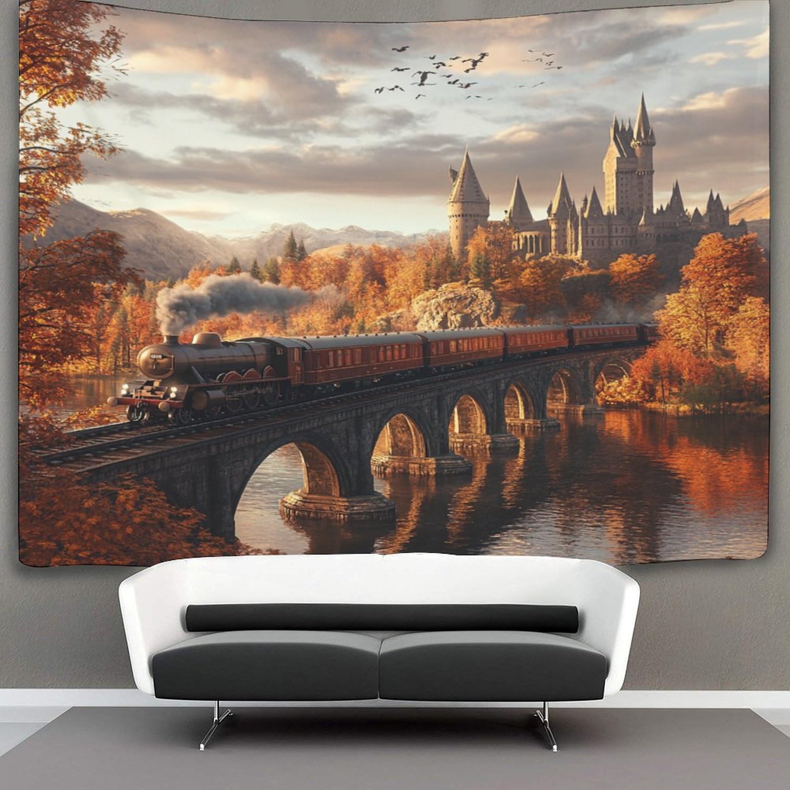 KWFYBEHZ Hogwarts Express Decorations Tapestry Wall Hanging Castle 3D Printing Wall Blanket Wall Hanging Poster for Living Room Bedroom Dorm Decor 130cmx150cm