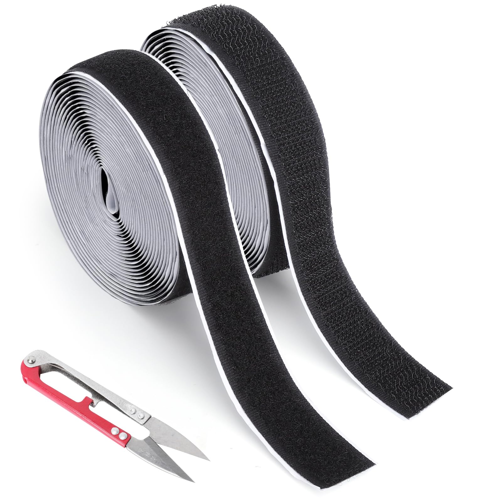 2 PCS Cinta Autoadhesiva de Gancho y Bucle Extra Fuerte con 1 Tijeras, 20mm x 6m Negro, Cinta de Cierre Doble Cara, Recortable para Alfombras Cojines Sofá Mosquiteras