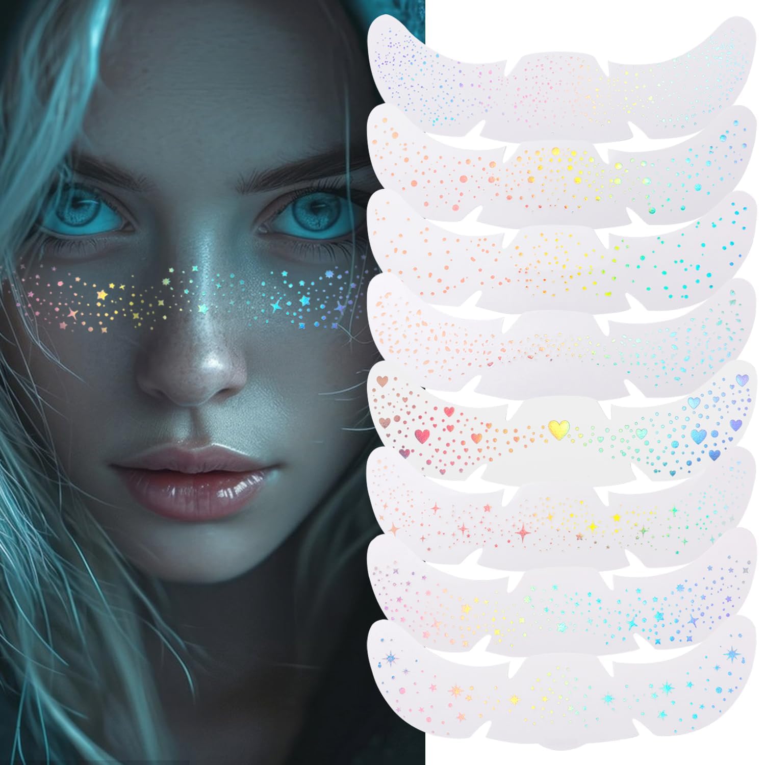 8 Pcs Face Stickers for Women, Face Glitter Stickers with Elegant Patterns, Waterproof Temporary Tattoo for Festival Makeup and Party Decoration, Glitter Freckles for Photo Shoots-picture-43