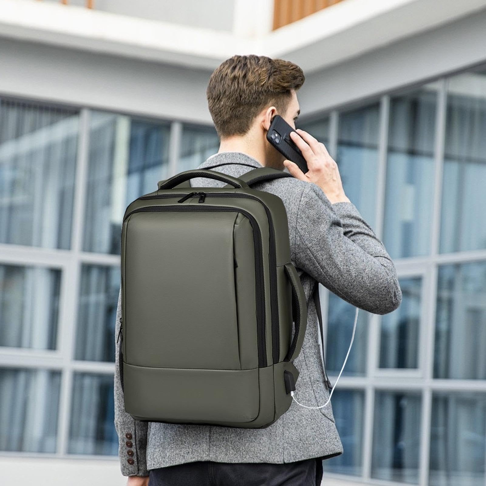 Zaino per laptop aziendale, zaino per laptop da uomo - Zaino espandibile per laptop - Zaino espandibile per laptop, borsa per notebook da viaggio per casa, viaggi, lavoro, Verde verde versione