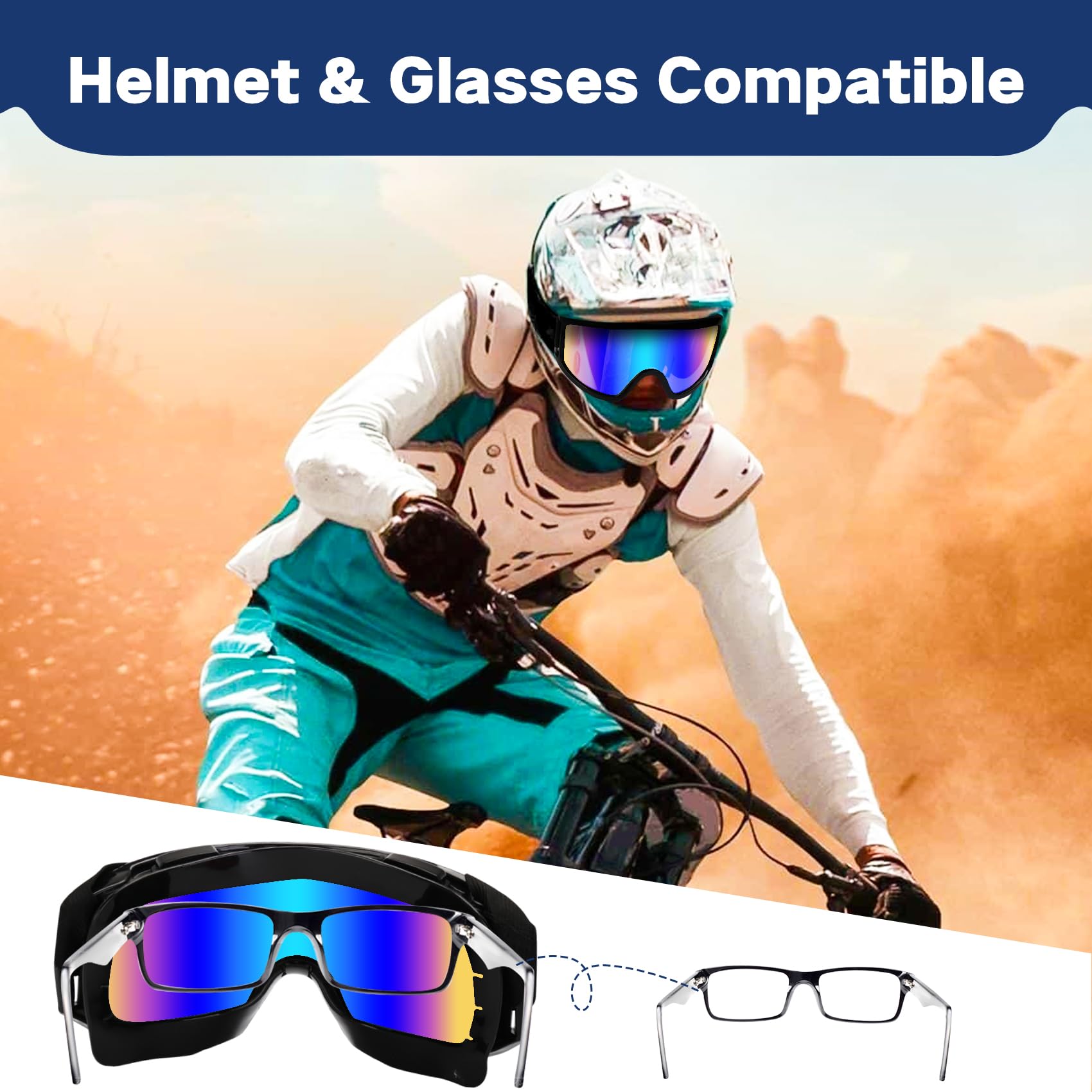 Lievermo Occhiali da moto, moto da cross, confezione da 2, occhiali per ATV, equitazione, sci, casco UTV, occhiali offroad UV400 (colorati + trasparenti)