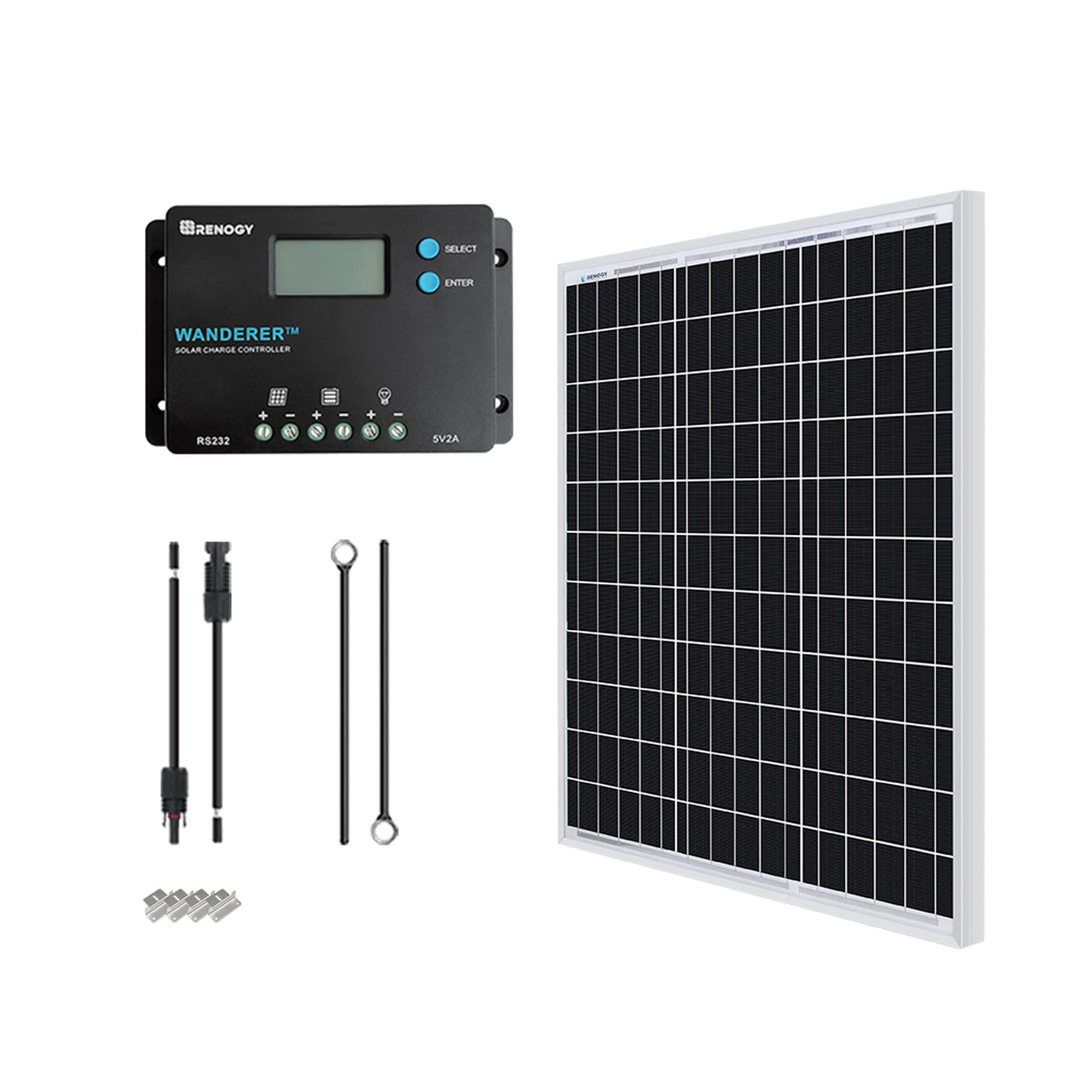 Renogy Kit Solar 50W 12V, Kit Solar Autoconsumo, Kit Panel Solar, Kit Solar Autocaravana de Placa Solar 12V con Regulador Solar PWM 10A 12V/24V para Furgoneta,Camper,Casa, Panel Solar Portatil 50W