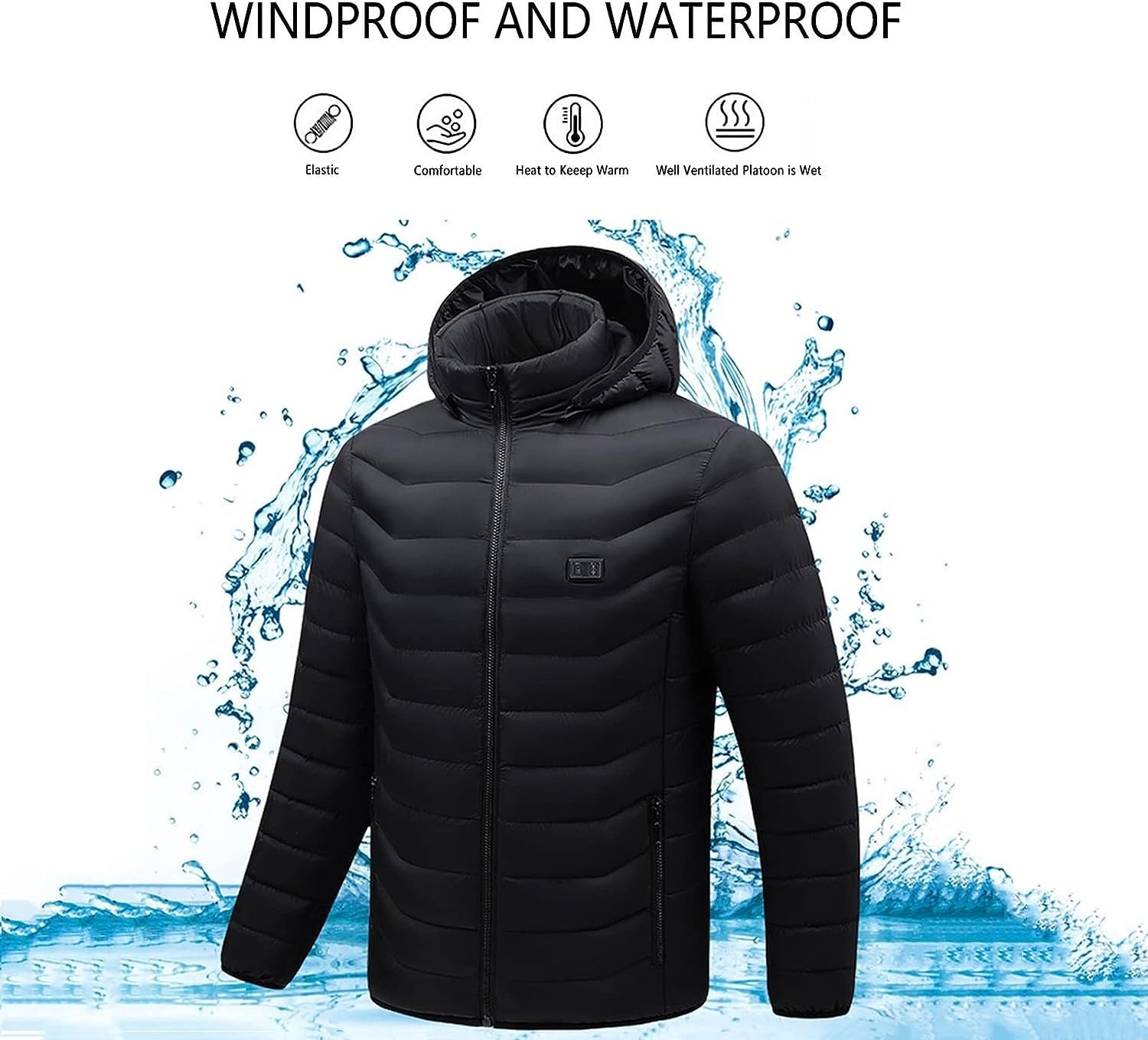 Giacca riscaldata USB da uomo, 15 zone di riscaldamento Gilet riscaldato, Abbigliamento riscaldato Cappotto con Cappuccio Inverno Caldo Giacca Calda Antivento per Sci Escursionismo Caccia Campeggio