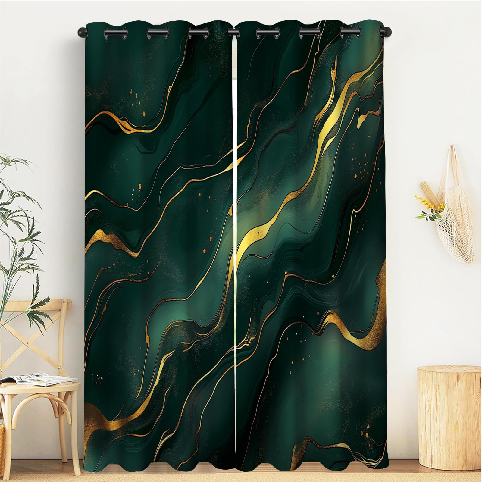 Rideau occultant chambre enfant et salon au motif 3D marbre vert élégant