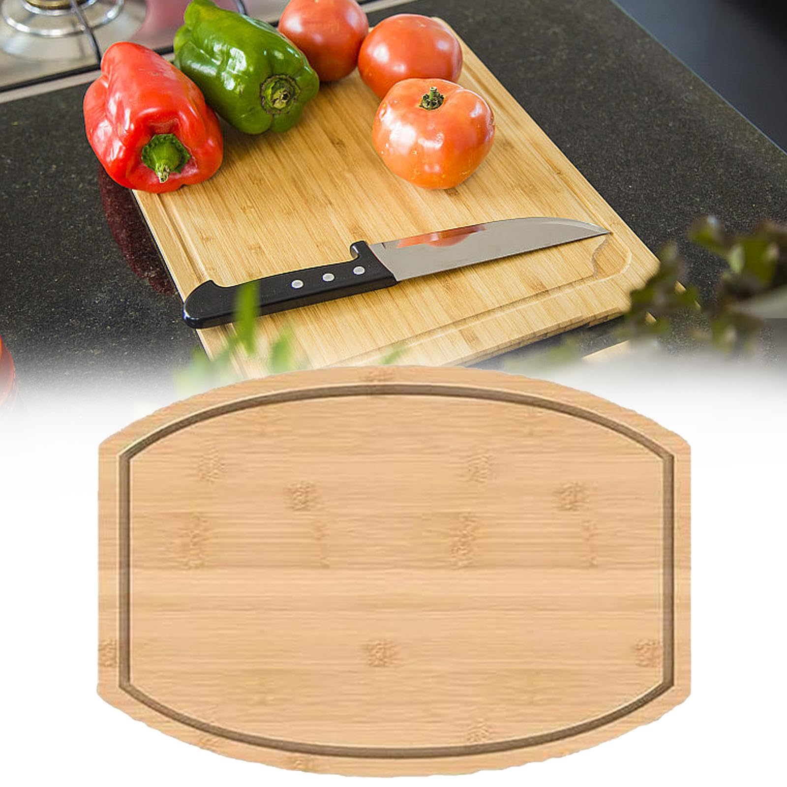 Drewniana deska do krojenia, Narożny blat bambusowy, łatwy w czyszczeniu, do kempingu, grilla, przygotowywania jedzenia(Oval)