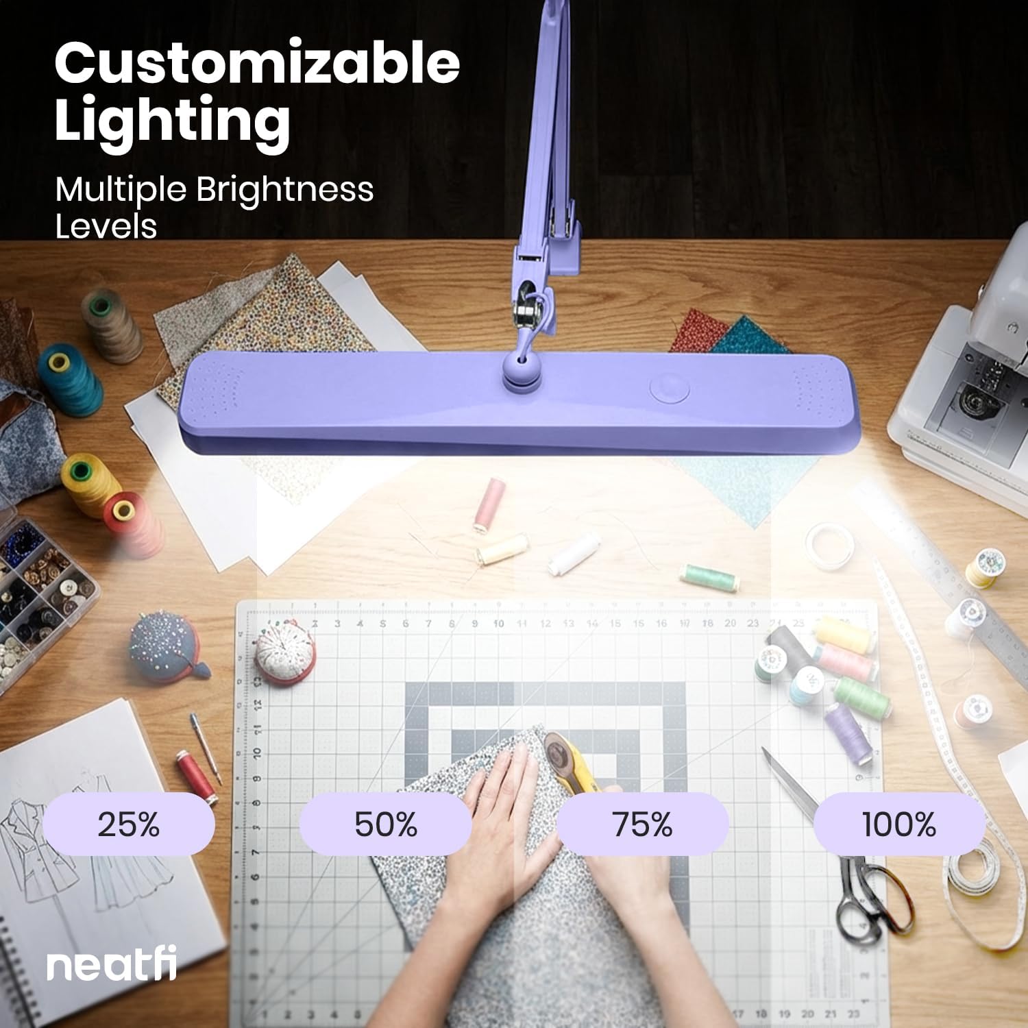 Neatfi XL 2,500 Lumens LED Task Lamp for Manicure Table, Crafts, Workbench, Office (Lavender, Non-CCT with Clamp)