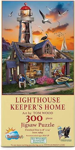 SUNSOUT INC - Lighthouse Keepers Home - Rompecabezas de 300 piezas por artista: Tom Wood - Tamaño acabado 18" x 24" Lighthouse - MPN # 29835