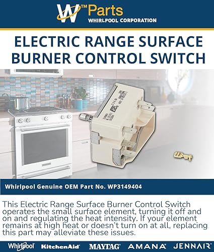 Miniatura 2 de Whirlpool WP3149404 Pieza de repuesto para interruptor de control de quemador de superficie de rango eléctrico original OEM, reemplaza a W10295576,