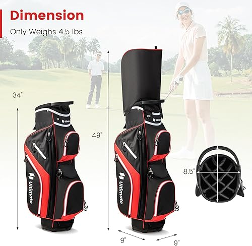 Miniatura 7 de Goplus Bolsa de carrito de golf con divisores superiores de 14 vías, bolsa de carrito de golf con 9 bolsillos con cremallera, bolsa refrigeradora,