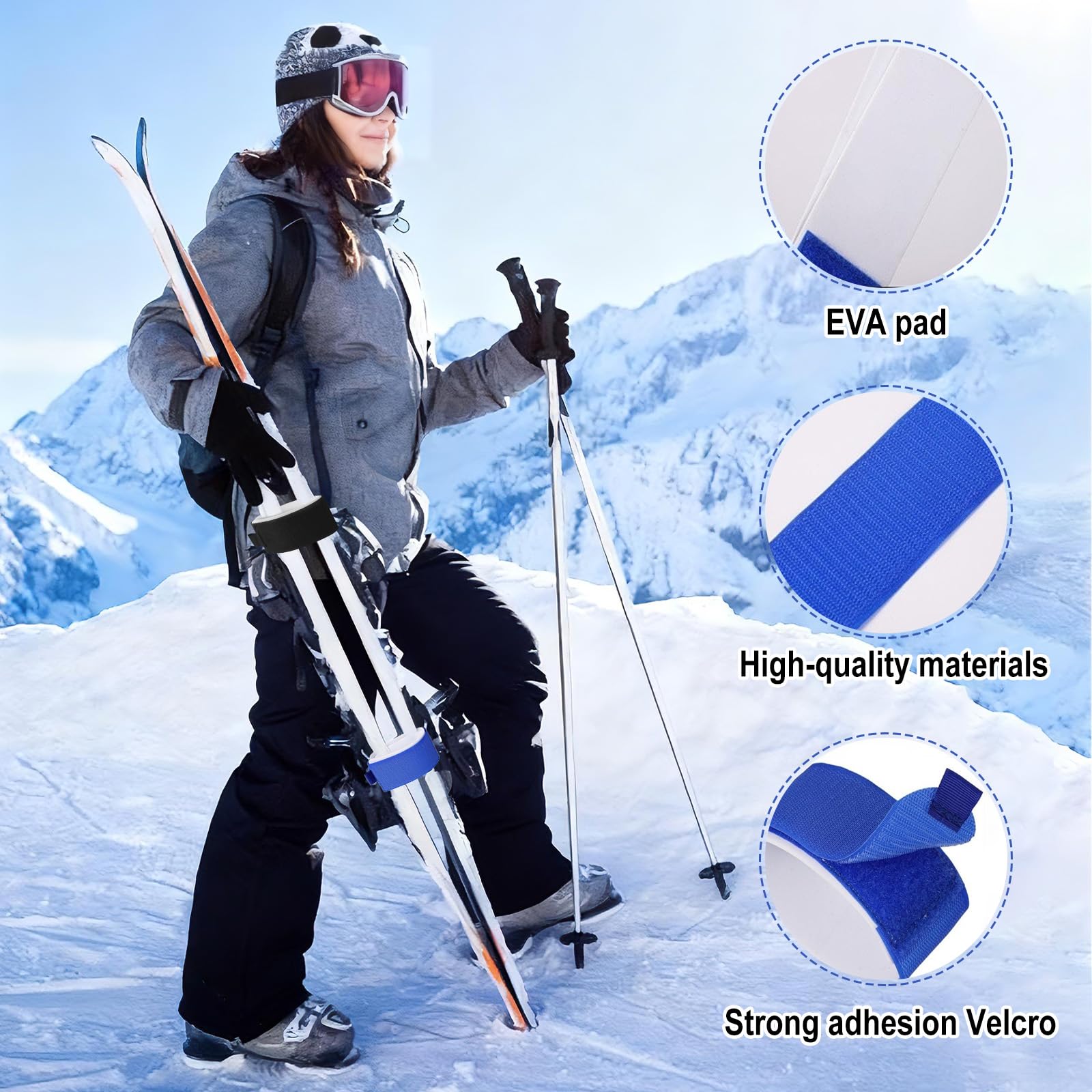 4 Pezzi Ski Straps, Cinghie da Sci, 50x5 cm Fascette per Sci in Nylon Regolabili per Fissare e trasportare Sci e Bastoncini