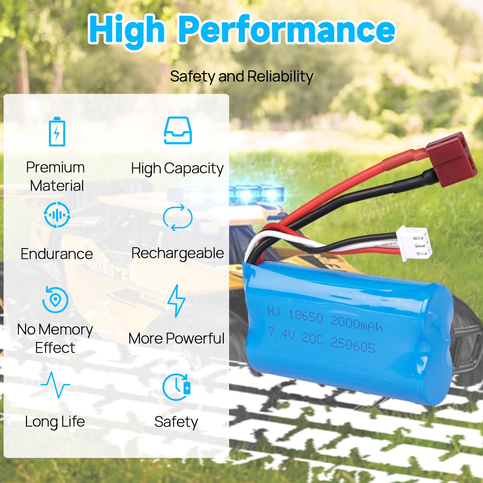 Zestaw akumulatorów 2 szt. 7,4 V 2000 mAh ze złączem T Dean i ładowarką USB, akumulator litowy 2S do samochodów WLtoys 4WD High-Speed RC oraz samochodów RC i ciężarówek