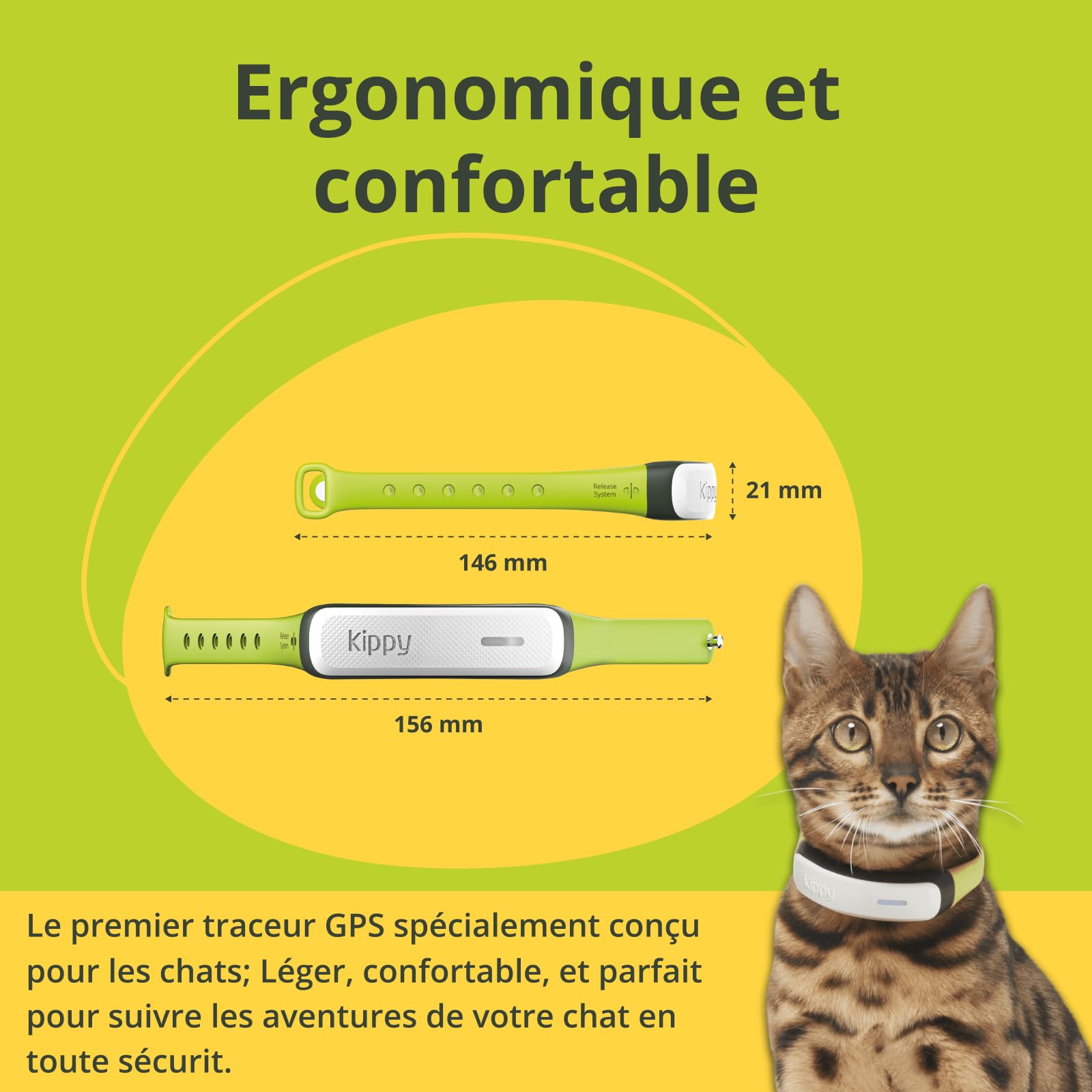 KIPPY - Collier GPS pour Chats Kippy Cat Color – Traceur GPS de Santé et d'Activité - Collier Chat GPS Anti-étranglement avec Alerte Instantanée - pour Chat avec Limites Virtuelles