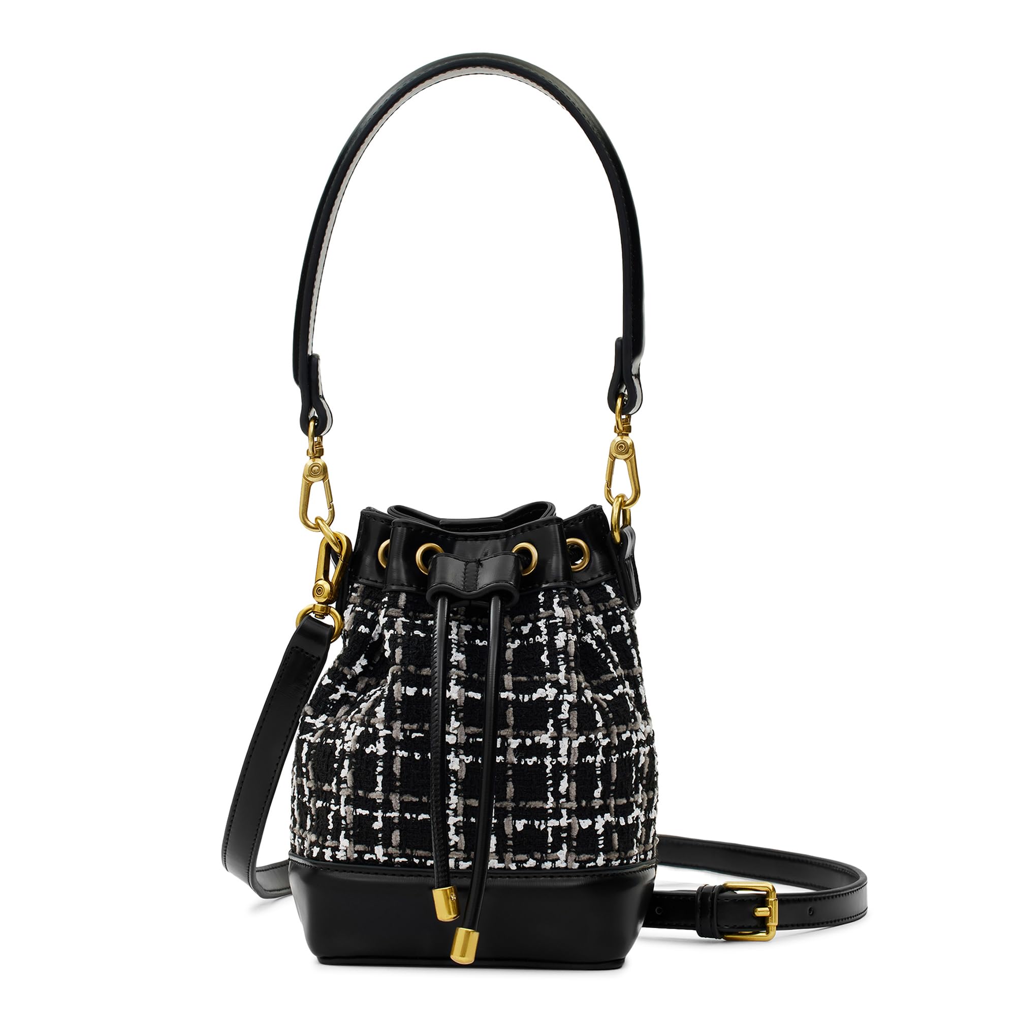 Miraggio Tiara Tweed Drawstring Bucket Handbag with Adjustable & Detachable Sling/Crossbody Strap for Women (Lavender) (B0CQRLLRN8) Amazon Price History, Amazon Price Tracker