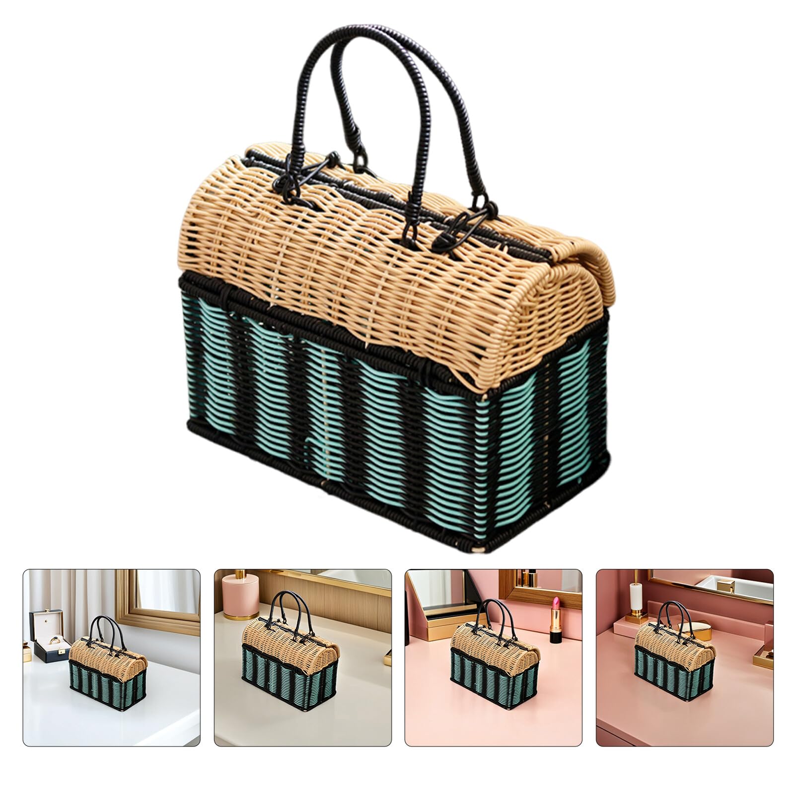 Gatuida Grande Borsa Tote Intrecciata a Mano in Finto Rattan Sintetico Borsa da Spiaggia Leggera e Resistente per Donna Multiuso per Viaggi Shopping e Organizzazione Casa