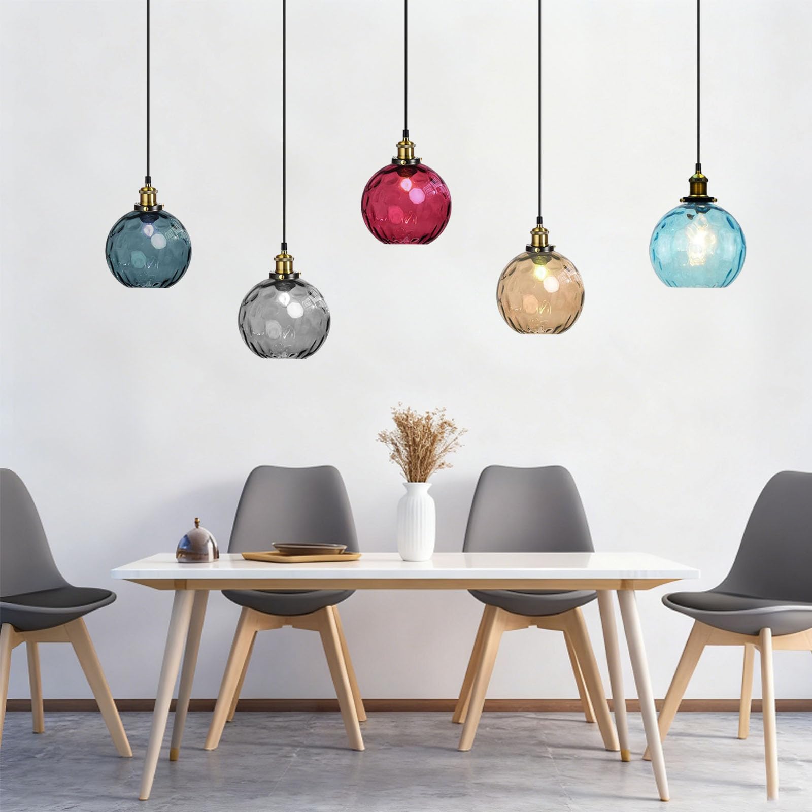 EKSED Lampadario a Sospensione Sferico in Vetro Ondulato - Lampada a Sospensione con Paralume in Ottone per Isola Cucina e Sala da Pranzo