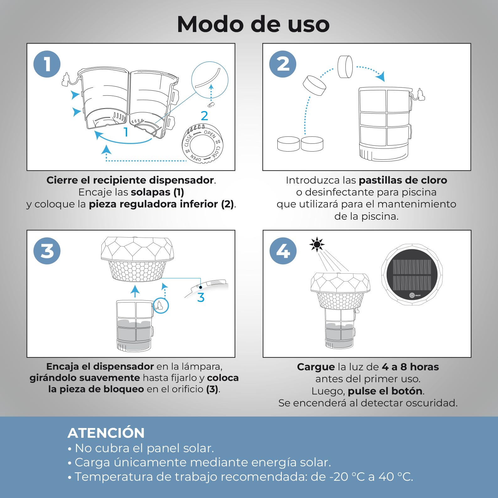 LED ATOMANT Dosificador Cloro Piscina Flotante con Luz Solar LED, Dispensador Cloro con Mando a Distancia, Luces Sumergibles RGB, Temporizador, IP68 Impermeable, Luces Flotantes para Jardin