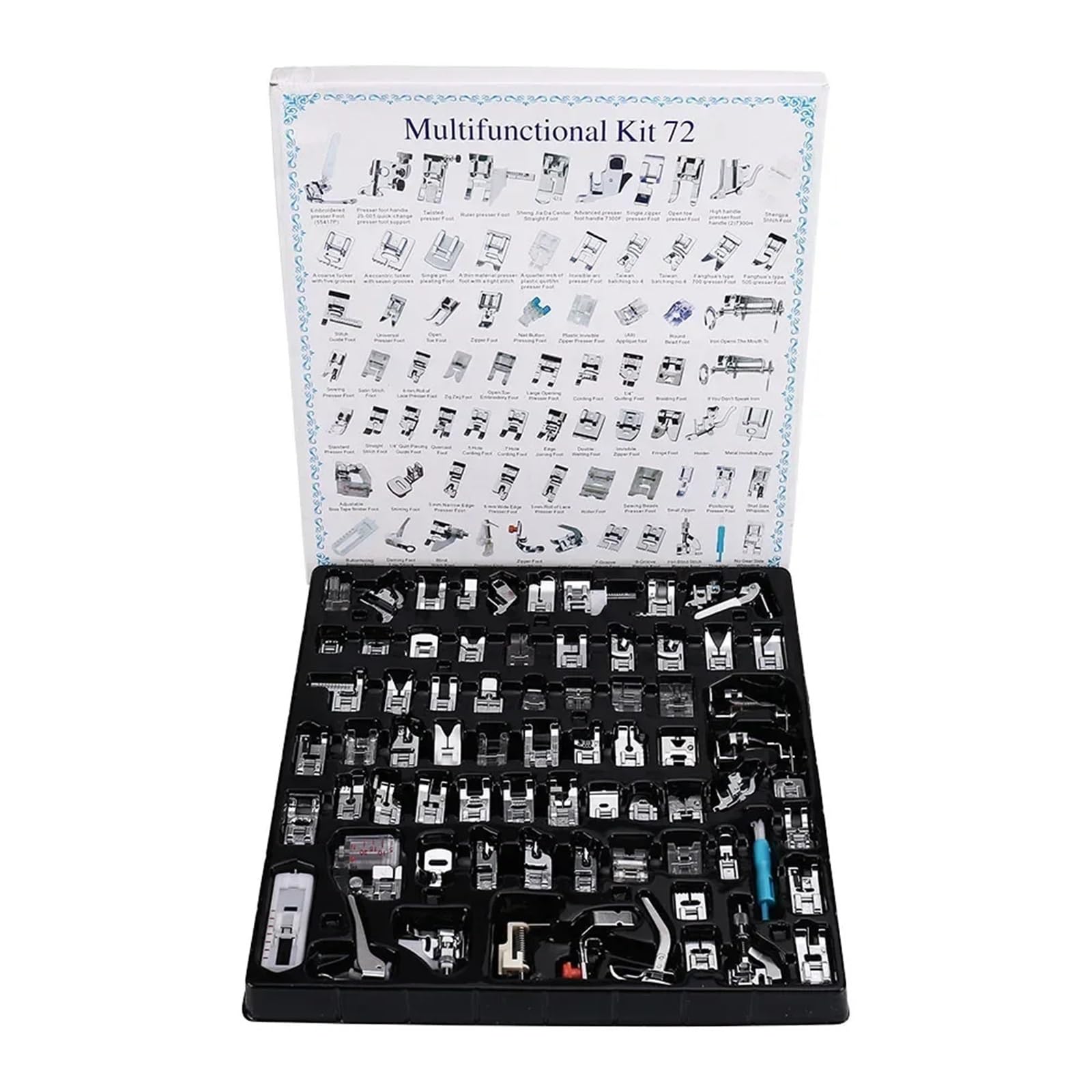 Sewing Feet Sewing Machine Presser Foot Press Kit For Braiding Blind Stitch OverLock Zipper Roller Ruler Parts(Press foot 72pcs)