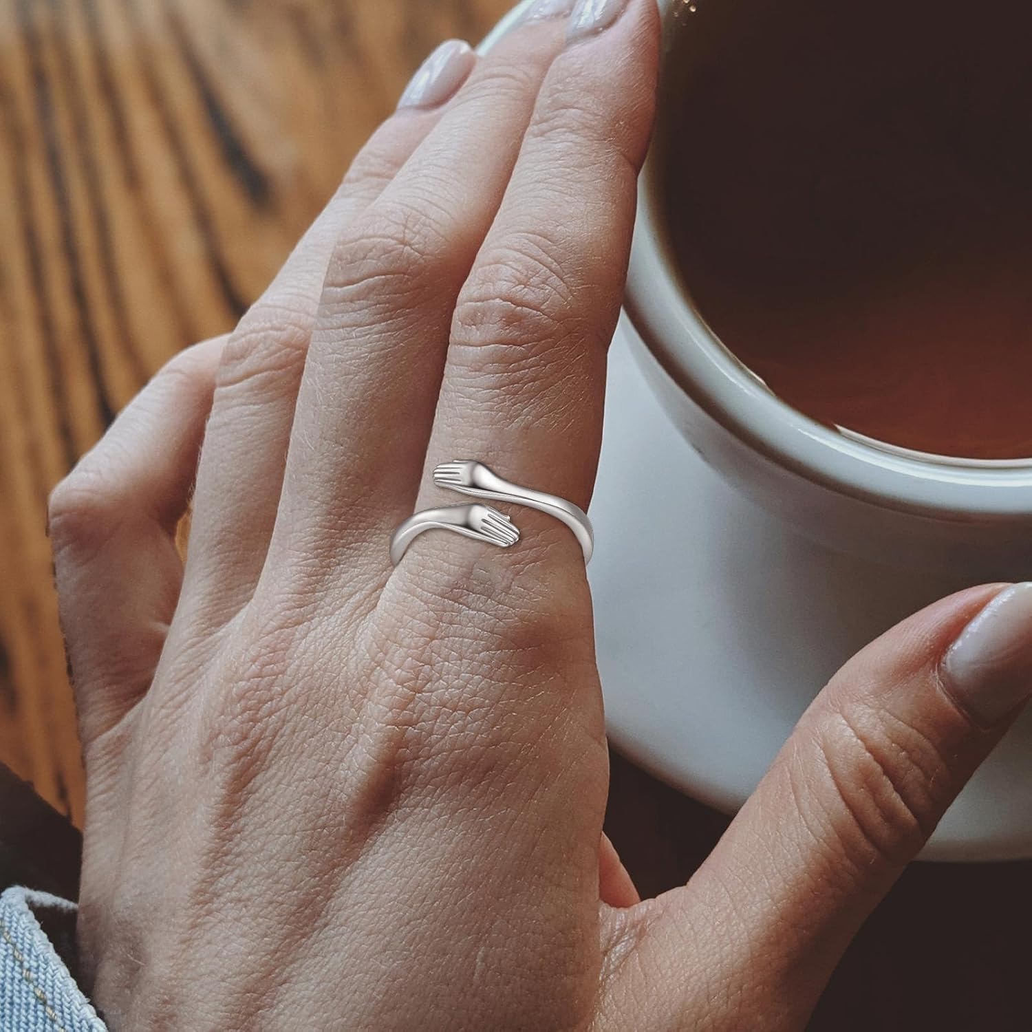 INFUSEU 925 Sterling Silver Hug Love Rings for Women Girls Cute Gifts for Her - Image 8