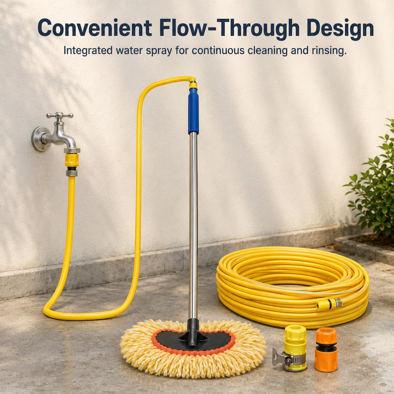 Lot 1 Mop de Lavage de Voiture à Passage d'eau, 2 raccords Rapides + Tuyau d'eau de 10 m, Manche télescopique, adapté pour SUV et Camping-Car