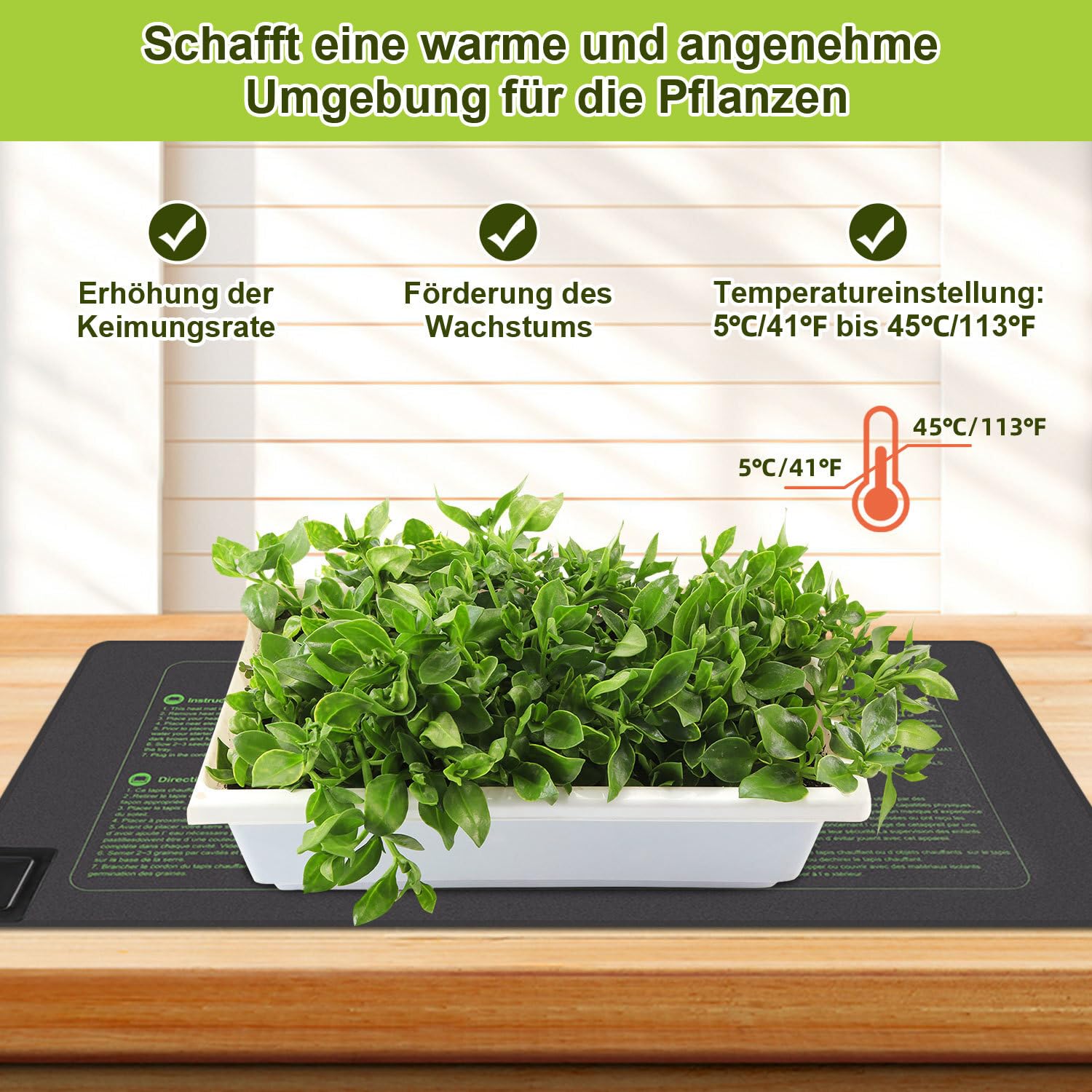 Heizmatte Pflanzen mit Thermostat, 27W Heizkissen, IP67 Wasserdicht, Wärmematte mit Timing-Funktion, Zimmergewächshaus Wärmematte für Reptil, Sämling Germination(1er Set, 55x27cm)