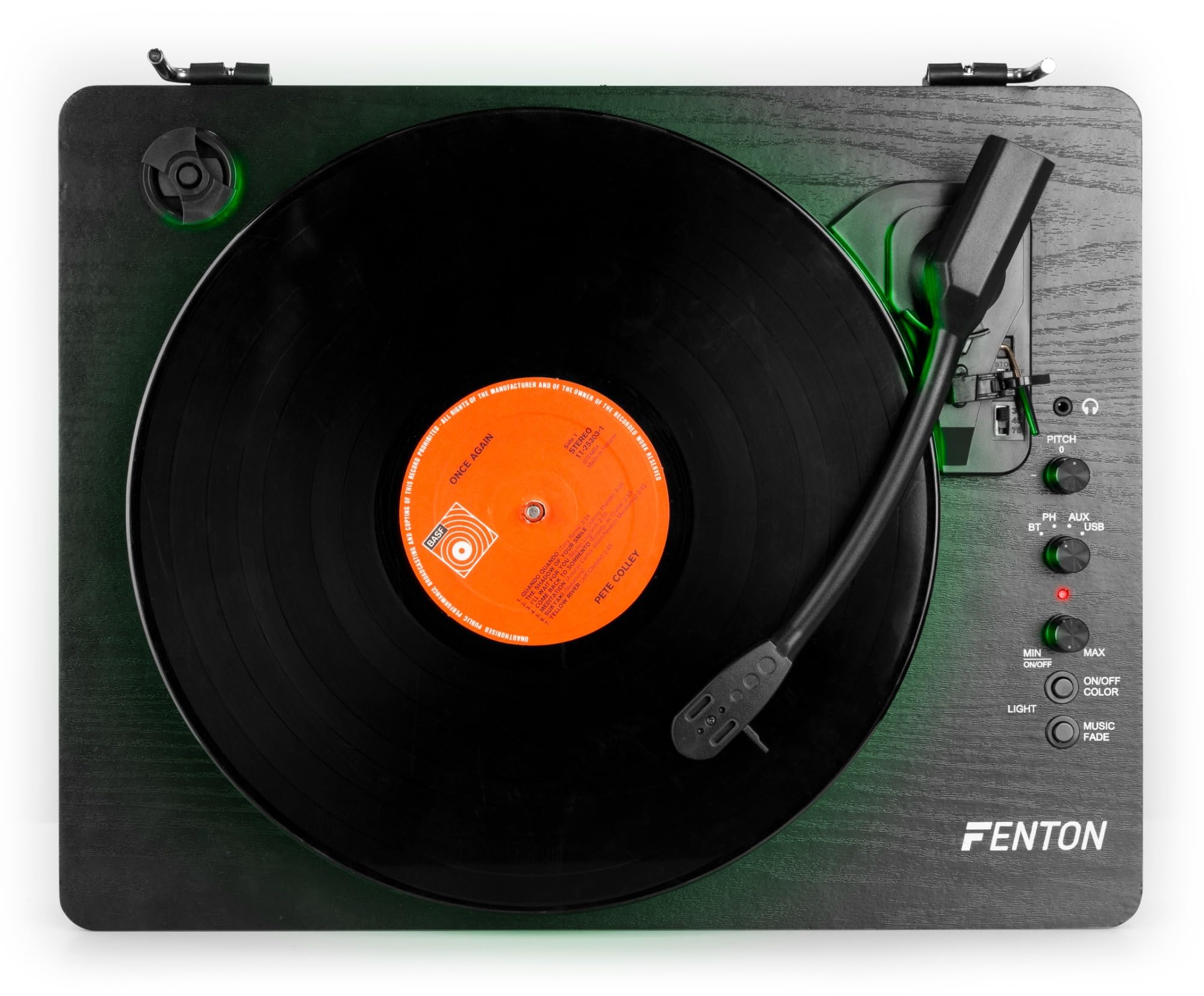 Fenton RP162LED - Platino Bluetooth con LED e altoparlanti, 33/45/78 giri, trasmettitore Bluetooth
