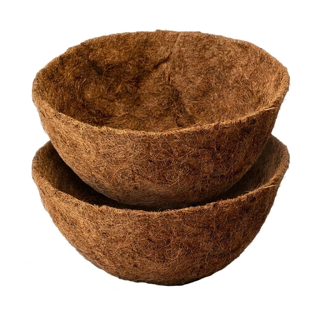 KasaBona 12" Coco Hanging Basket Liners x2 – 100% Natural Coconut Fiber, Round Pre-Shaped, Durable & Water-Retentive, Ideal for Flowers, Plants, Garden, Balcony & Porch (12 inch)