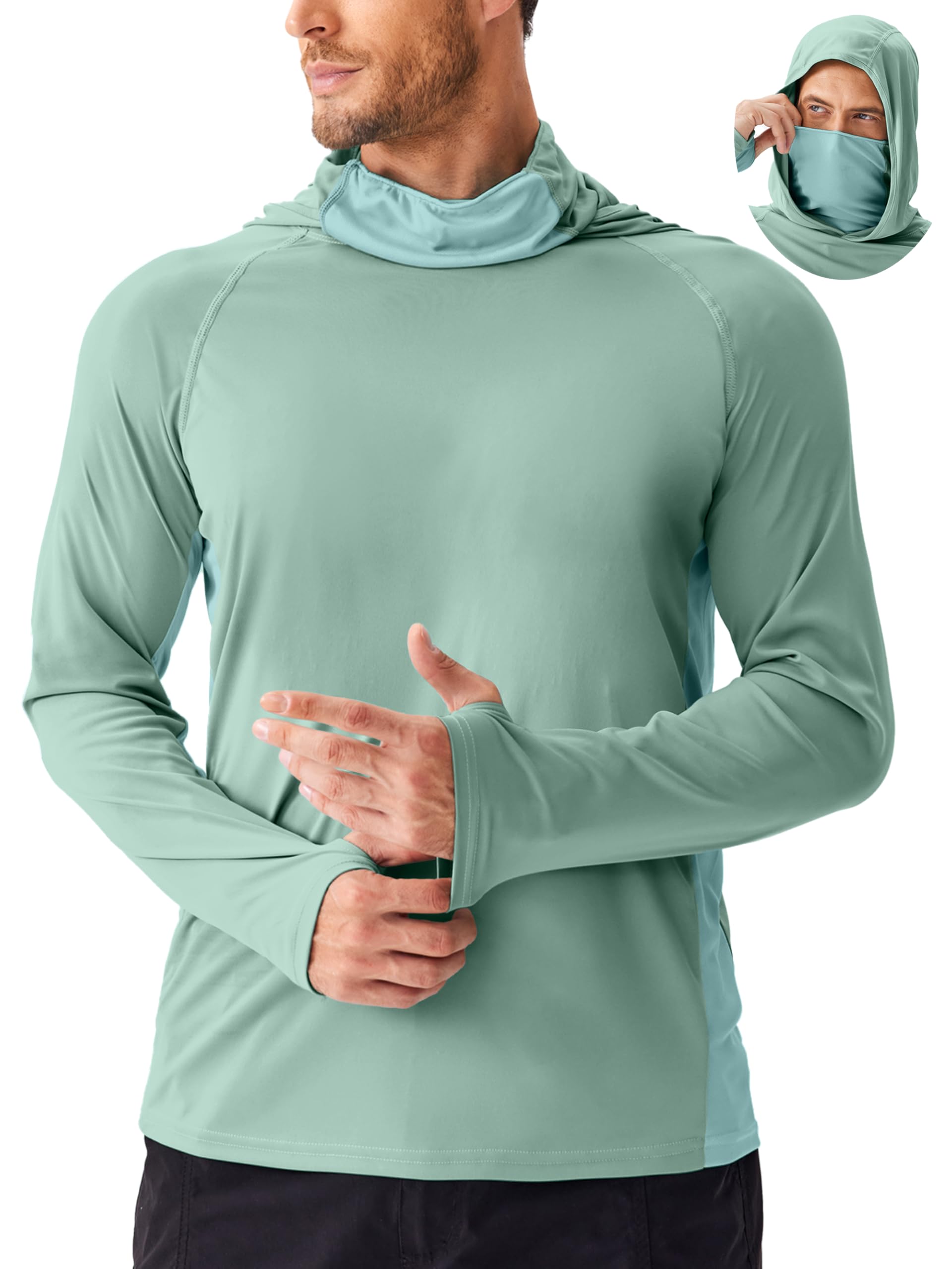 PINSPARK UPF 50+ Sun Hoodie Long Sleeve Fishing Shirts for Men with Mask