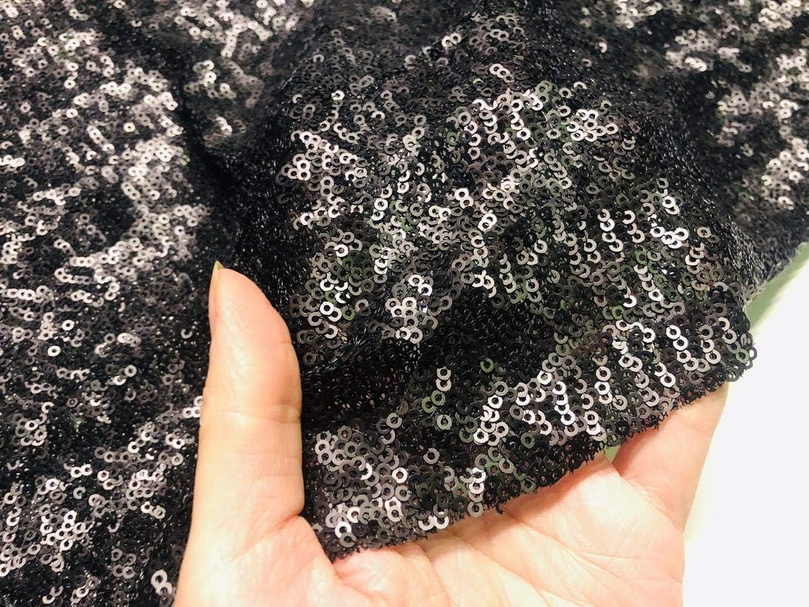 3mm MINI Sequin Fabric Material, 2 Way Stretch for Wedding, Dress, Backdrop Sparkling or Matte Sequins - 51 inches Wide (Sold by The Yard) (Matte Black)
