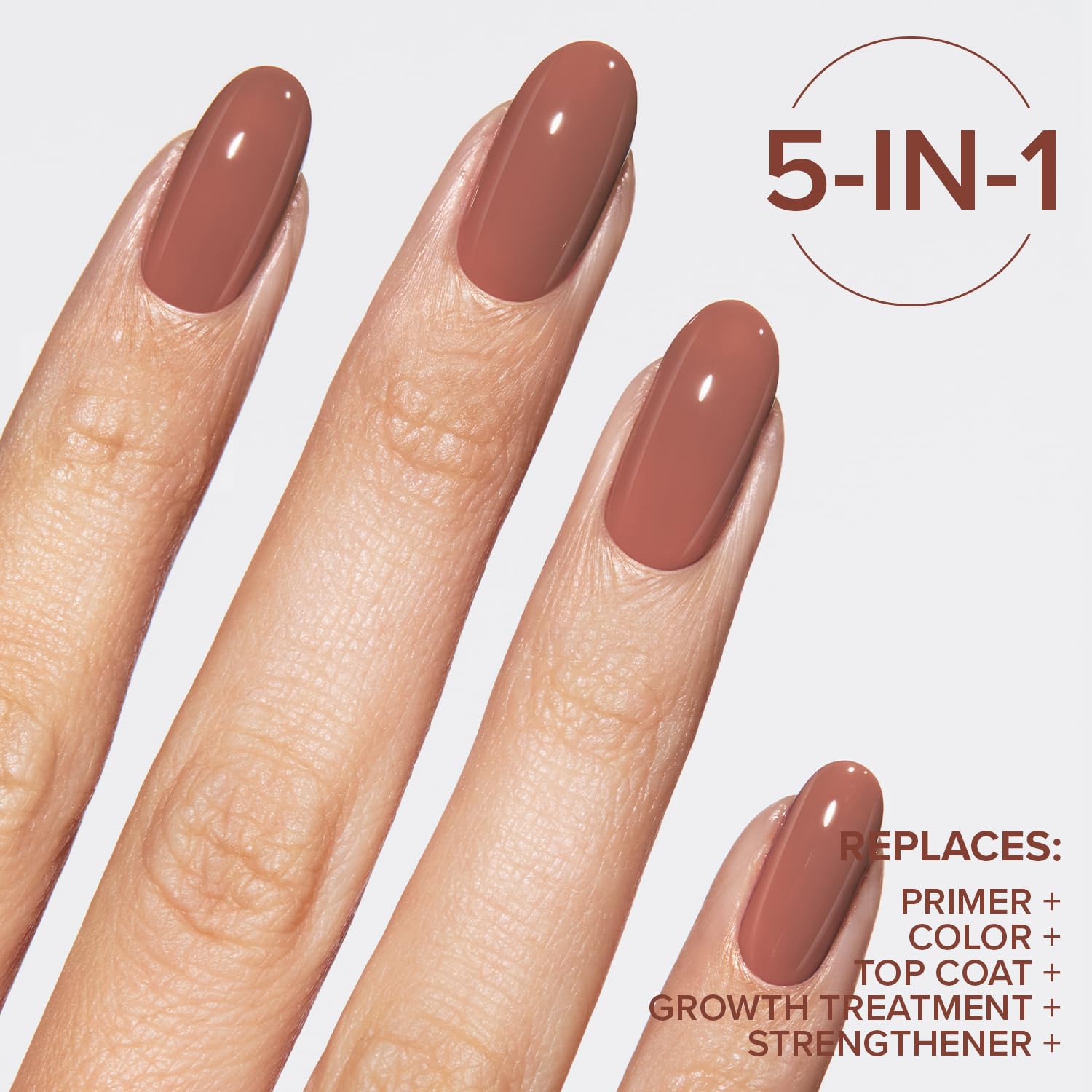 Static Nails 5-in-1 Rapid Growth Treatment Polish, Clinically Proven Hardener & Strengthener, Built-in Top & Base Coat, Quick Dry Formula, Repairs & Lengthens – Teddy (Warm Milky Brown) 0.4 Fl Oz