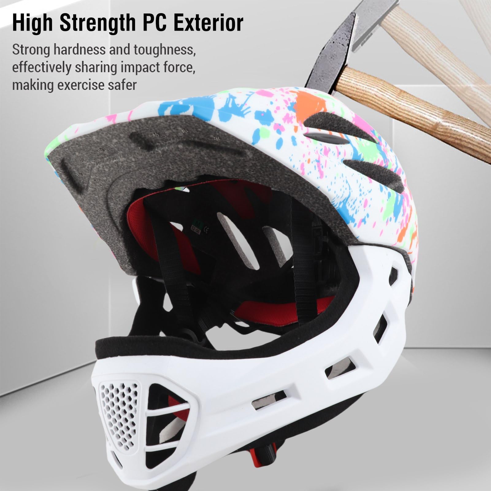 Full Face Adjustable Kids Bike Helmets, Lightweight Toddler Helmets with LED Light, Ventilation, for Sun Protection with Sponge Pad (M) — view 4