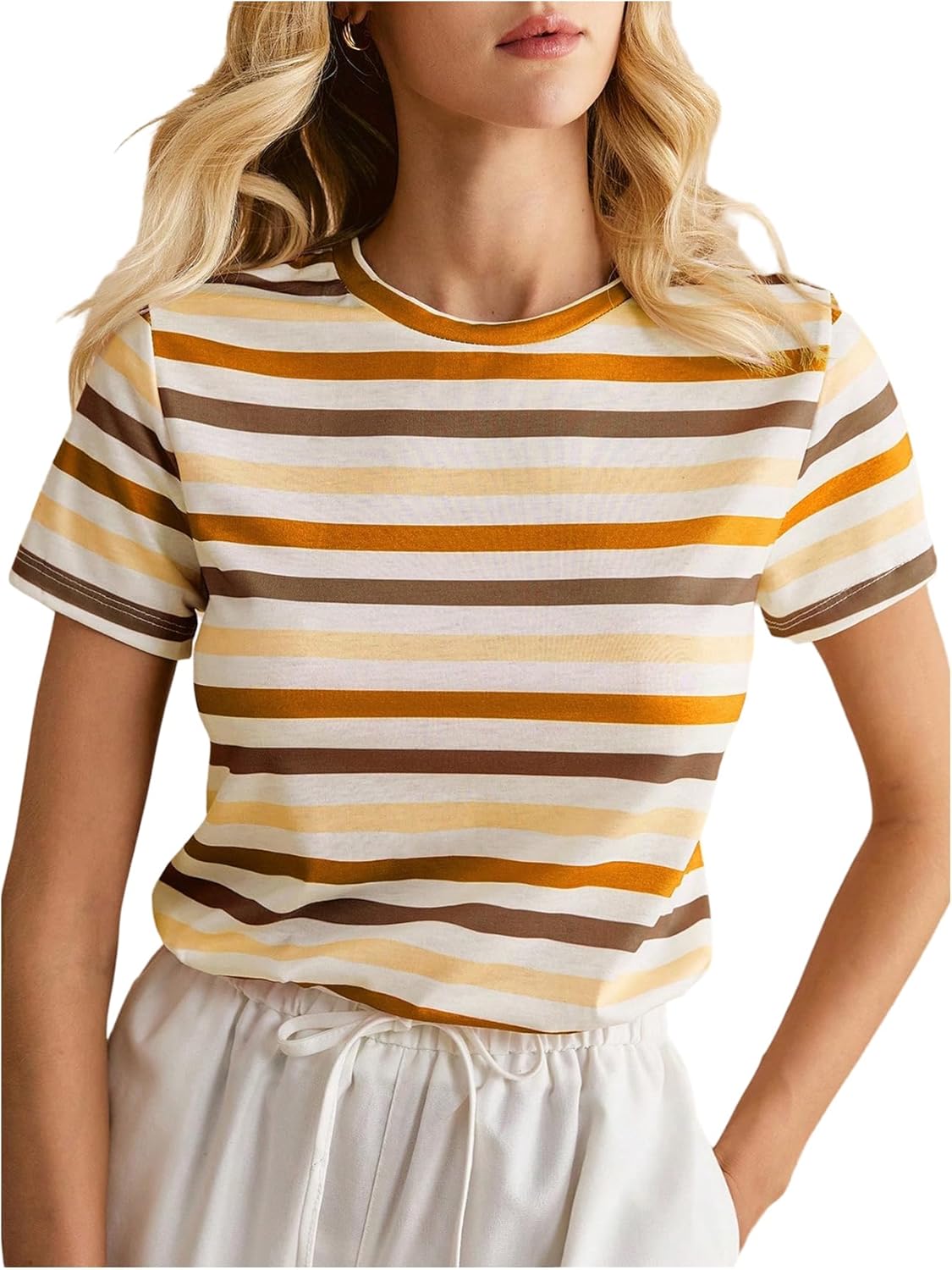 SHENHE Women's Striped Tee Shirt Crew Neck Short Sleeve Casual Basic Summer Tops