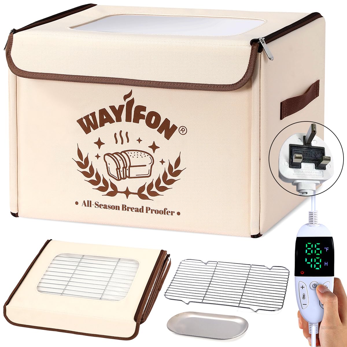 Folding Bread Proofing Box 20.0-55.0 ยฐC Temp Control & 99H Timer, Dough Proofer Box for Sourdough, Bread Baking, Pizza, Yogurt, Kombucha 6-Layer Fabric, Beige