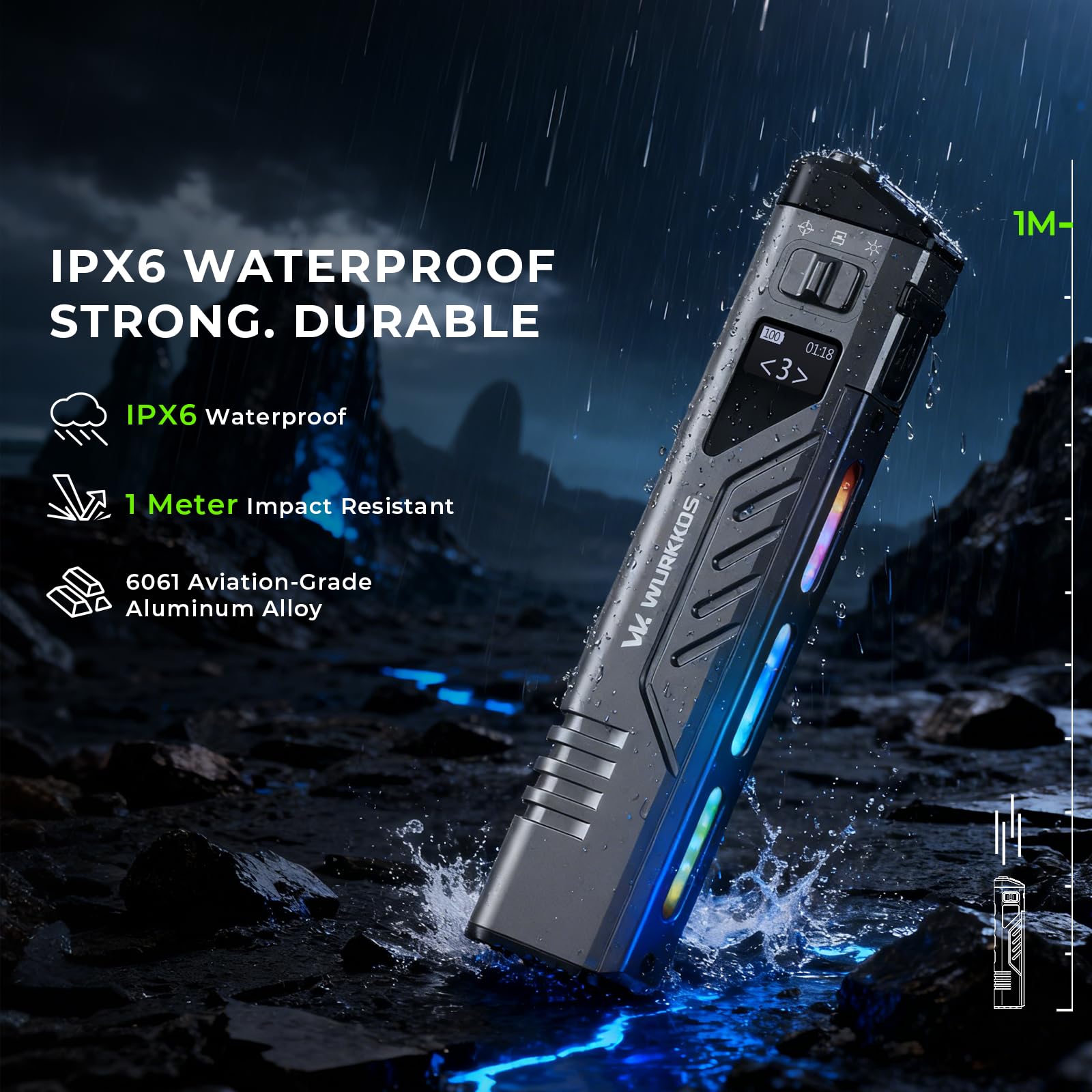 Wurkkos TD11 Taktische Taschenlampe, led taschenlampe usb aufladbar, Extrem Hell 3000LM EDC Taschenlampe Mit Seitenleuchten, wasserdicht klein Taschenlampe für Outdoor- und Indooraktivitäten