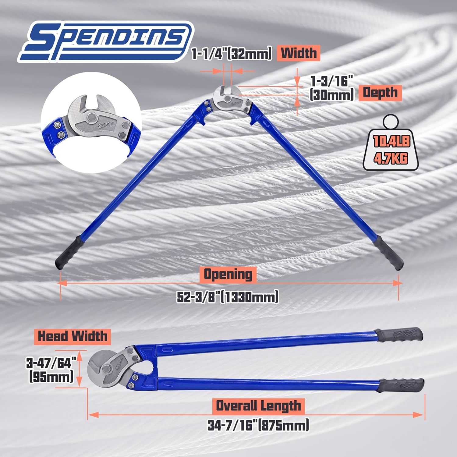 36” Heavy Duty Wire Rope Cutter,Steel Wire Cutters w/Ergonomic Handle Design, Hardened Cable Cutter Cuts Up to 5/8" for Wire rope, Stainless Steel Wire, Copper and Aluminium Cables 36 INCH