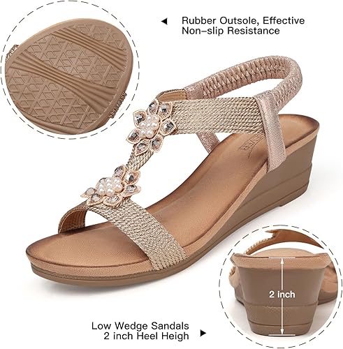 Miniatura 4 de SHIBEVER Wedge Sandals for Women Summer Dressy Comfortable Platform Fashion Sandal Walking Ankle Strap Buckle
