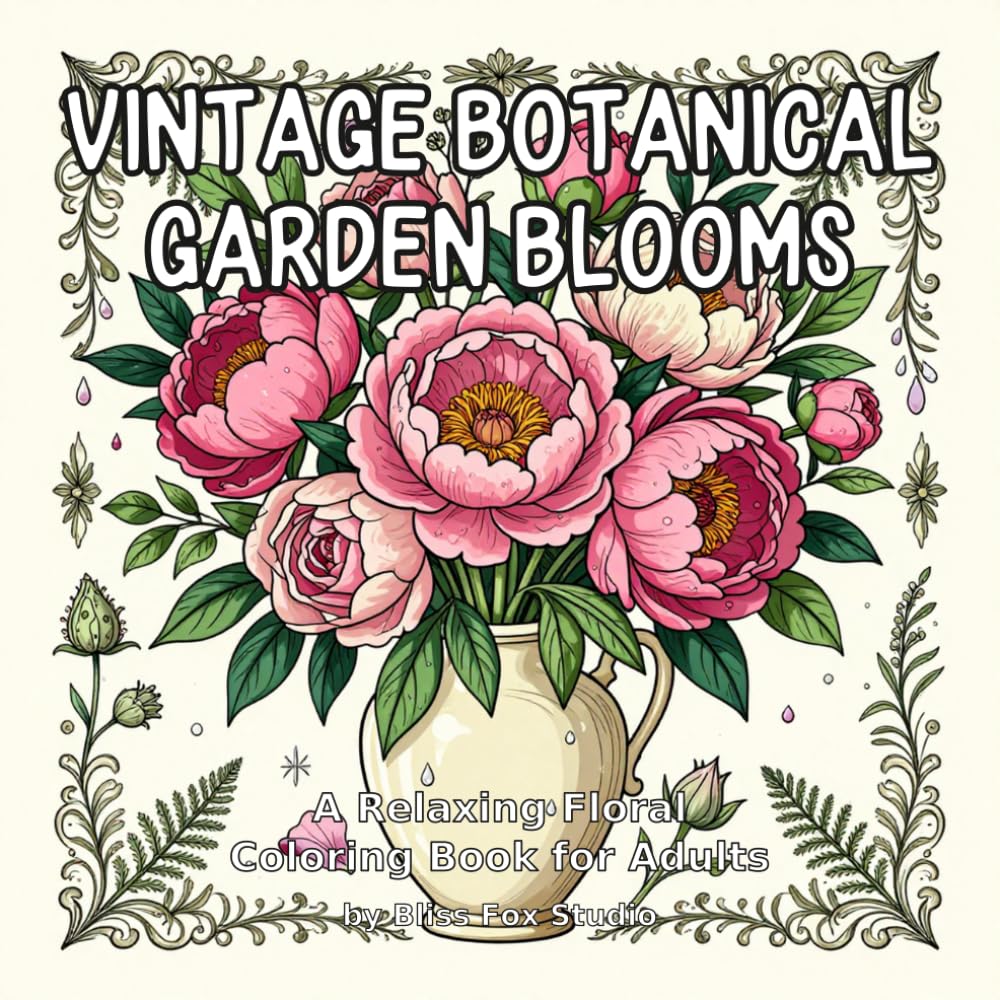 Vintage Botanical Garden Blooms: A Relaxing Floral Coloring Book for Adults