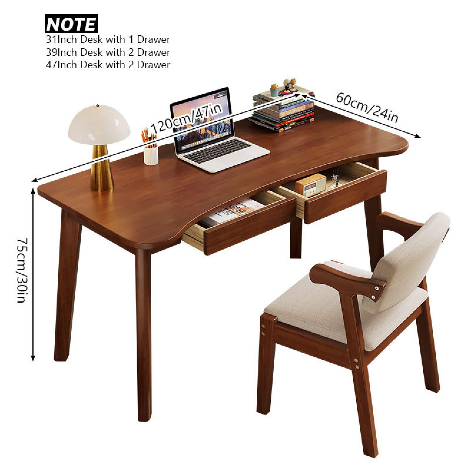 Schreibtisch aus 100% massiver Eiche – Home-Office-Schreibtisch mit Schubladen, Moderne Möbel mit gebogener Platte, Kleiner Arbeitstisch für Schlafzimmer (47 Zoll, Walnuss)