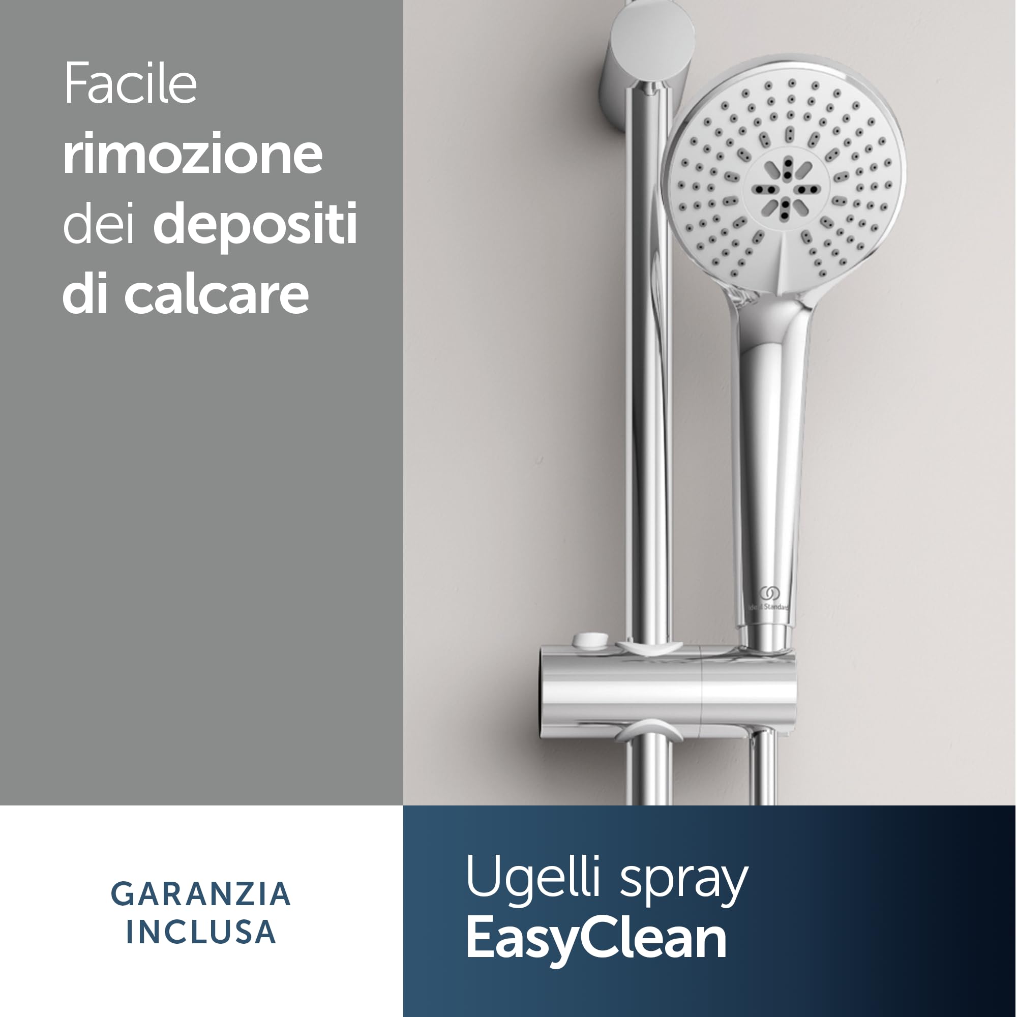 Ideal Standard Idealrain Combinazione doccia Ideal Standard Idealrain con asta doccia, a risparmio idrico, soffione con tre getti, flessibile doccia 1750 mm – cromato (312x723 mm)