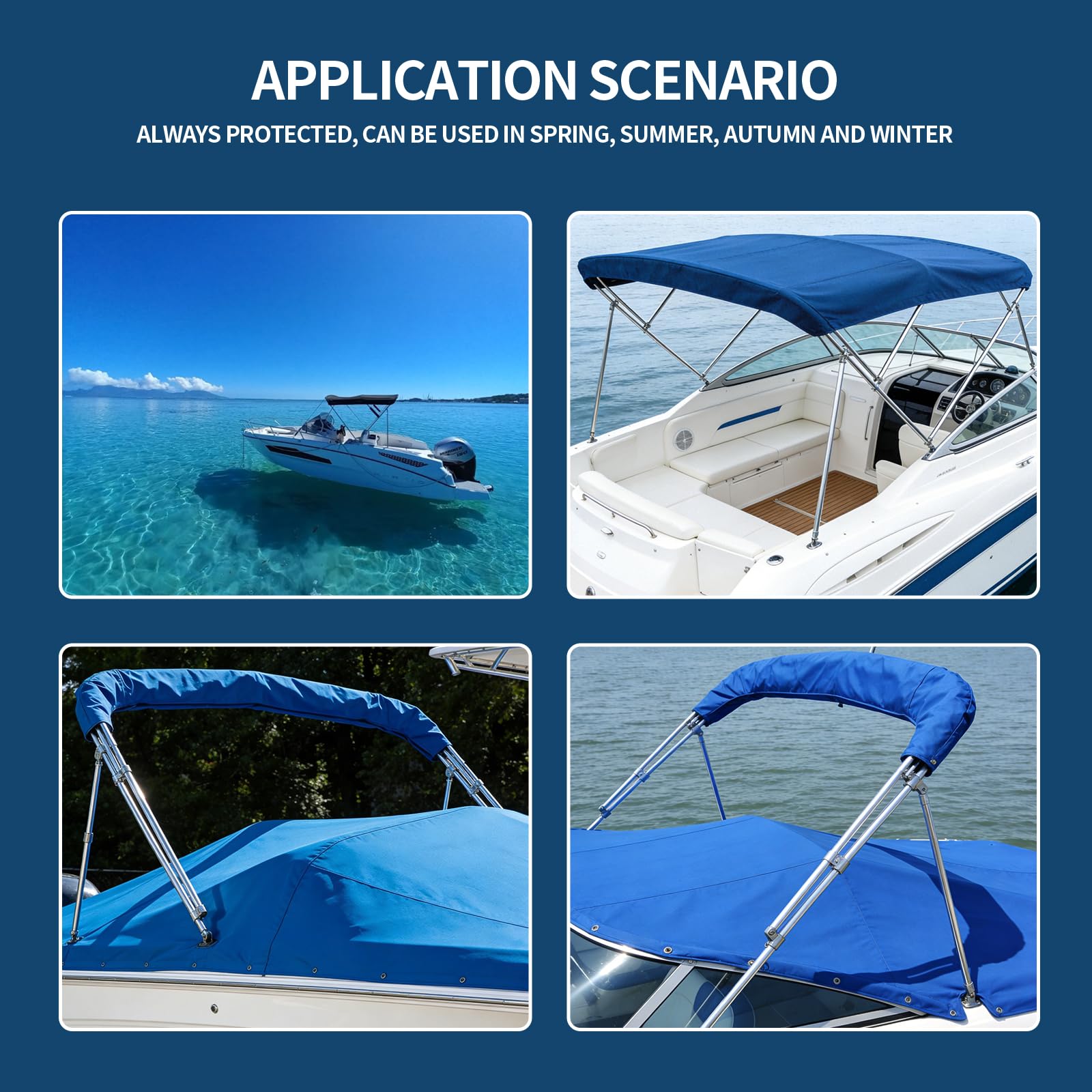 Bimini Top Copertura di ricambio 600D Bimini Top Copertura Antipioggia Tessuto Oxford Telo di ricambio per Top Bimini 3-4 fogli (Blue(3BOW 73"-78" W))