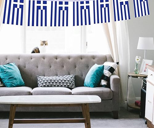 Miniatura 6 de MacLand 30 cadenas de bandera de Grecia, banderines griegos de 32 pies, pancarta decorativa para decoración de patio interior al aire libre