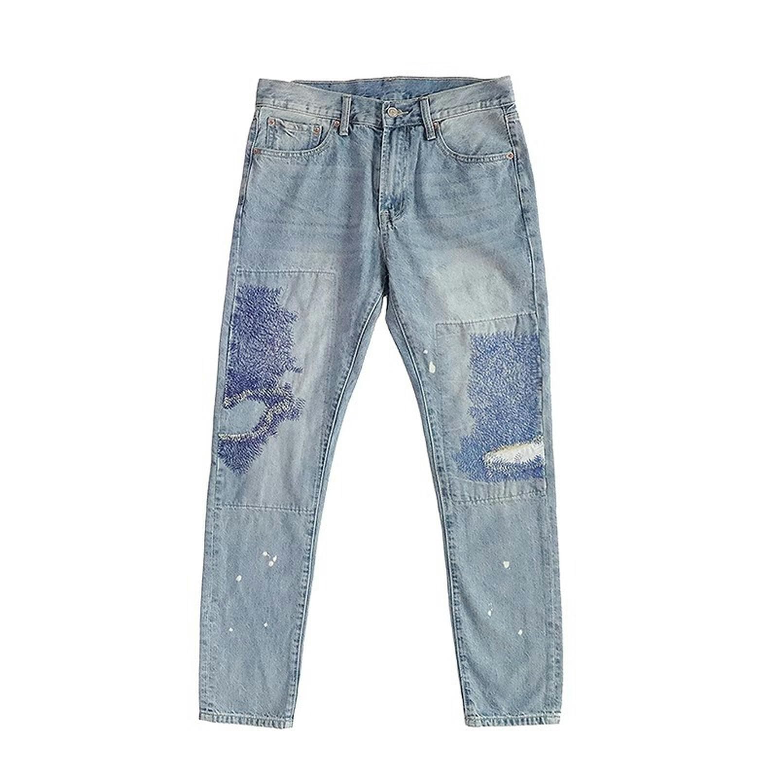 Pantaloni da Uomo Street Jeans Patchwork-Blu-XXL