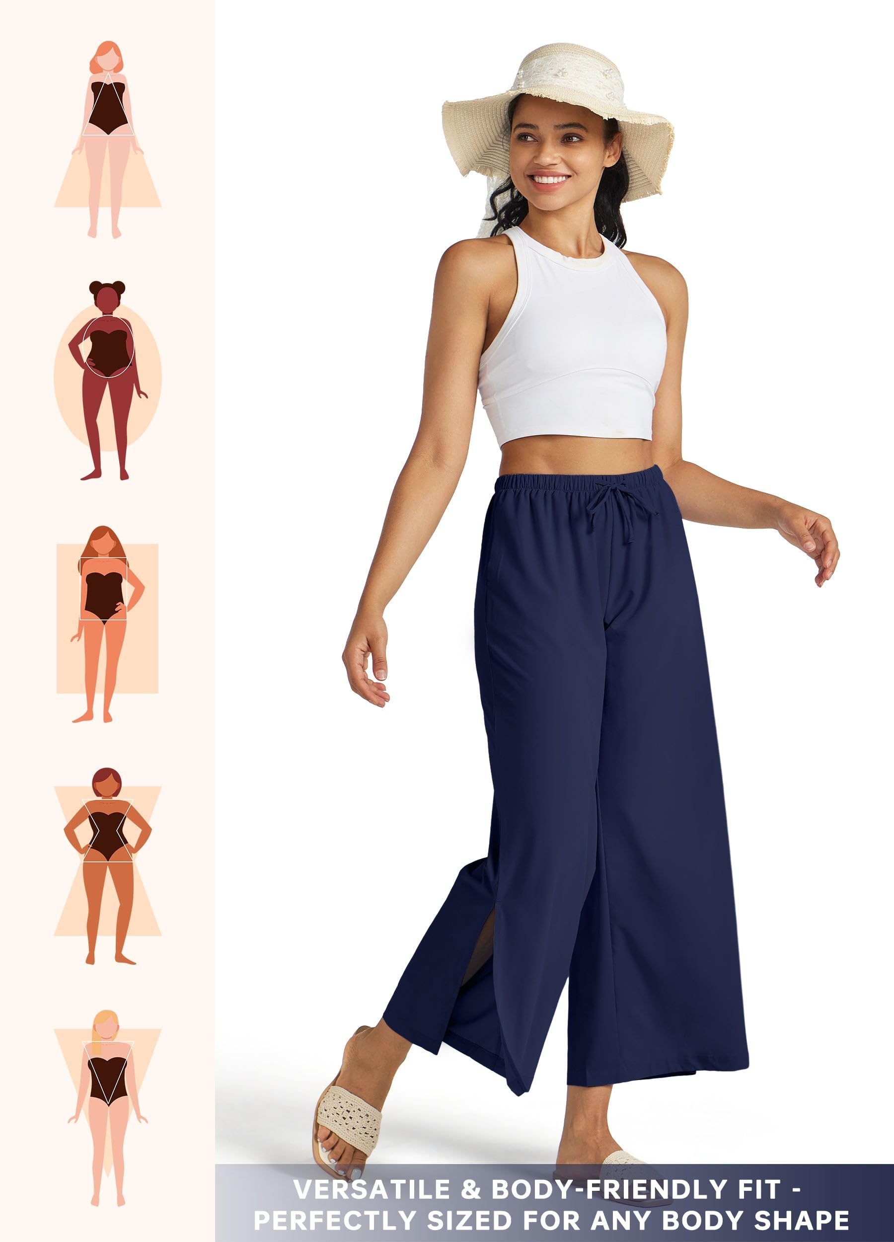 WILLIT Pantalones anchos para mujer, pantalones anchos Palazzo, ligeros, pantalones de playa, cintura alta, UPF 50+, bañador de secado rápido, protección solar con bolsillos